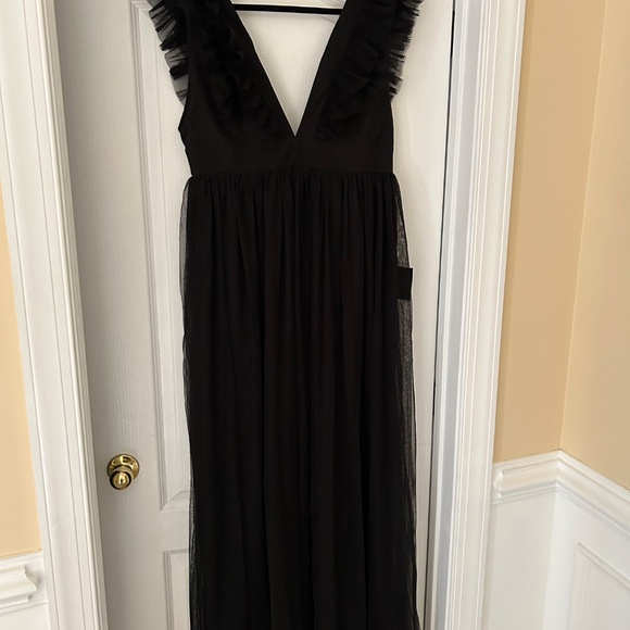 Lulus | Simply Delighted Black Mesh Ruffled Backless Maxi Dress | XL | NWT - Picture 4 of 8